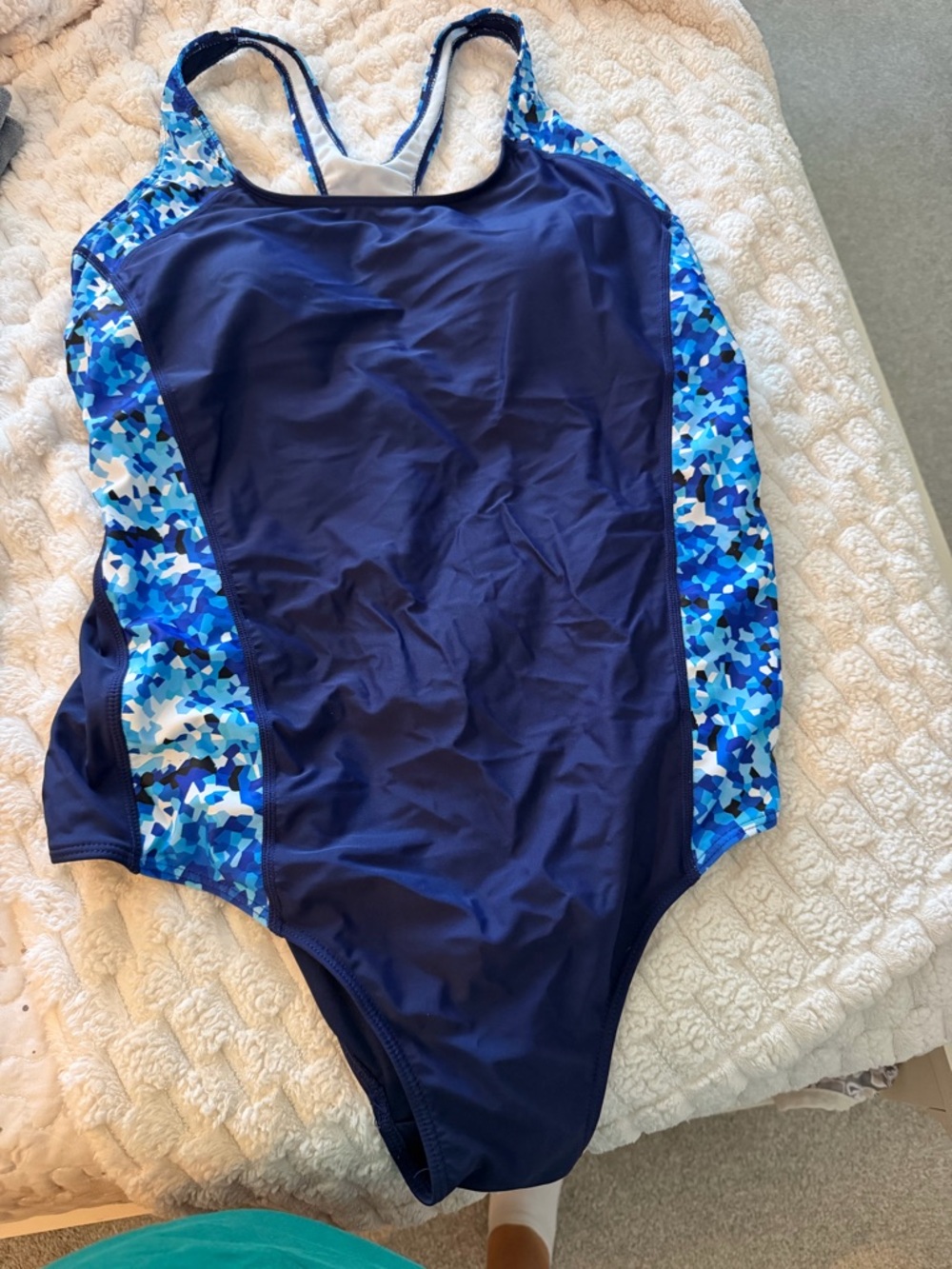 Women's Navy One-Piece Swimsuit with Blue Print Side Panels